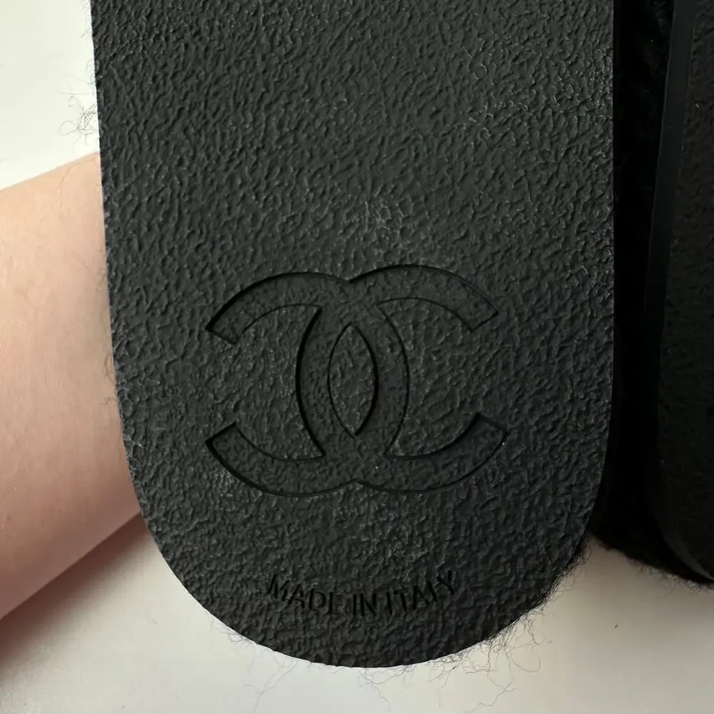 NIB! Chanel (39/8-8.5 US) Interlocking CC Logo Braided Slide Sandals- Black/Gold